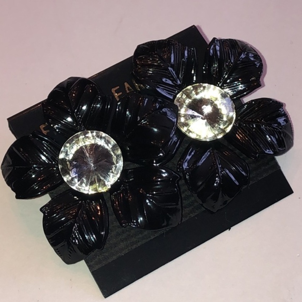 Black Floral Rhinestone Retro Boho Earrings